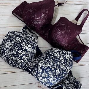 Cacique Bundle of 2 Bras in Burgundy and Blue size 46 C